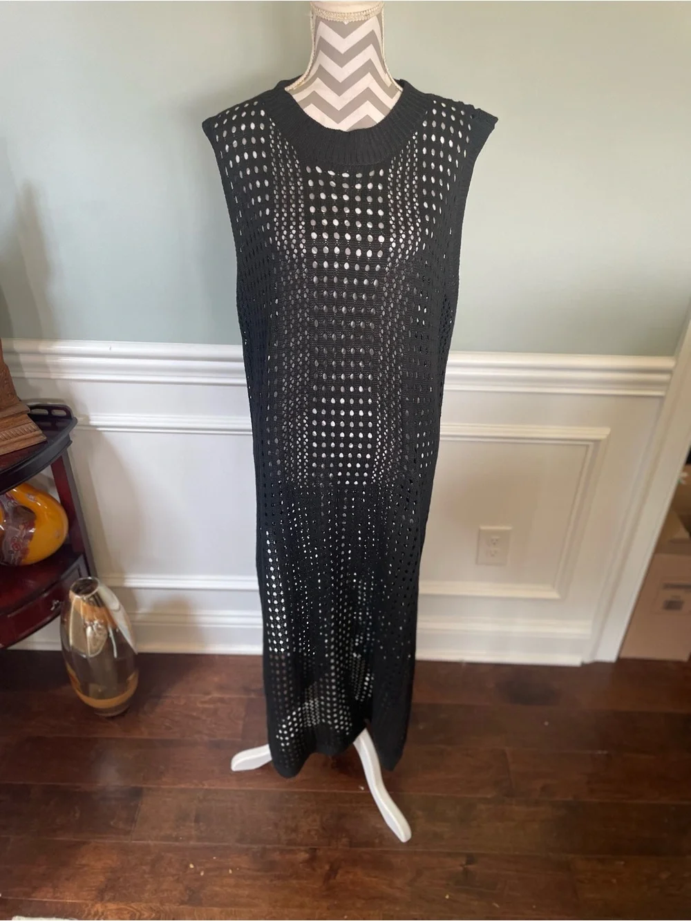 Black Crochet Maxi Dress Vest Size 2XL